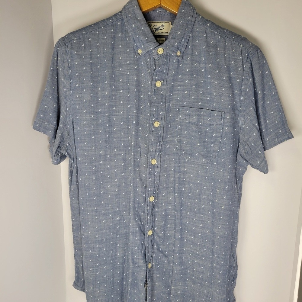 Grayers Clothiers Mens M Blue Patterned Short Sleeve Button Down 100% Cotton